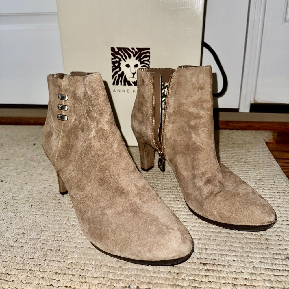 Anne Klein Taupe Suede Ankle Booties